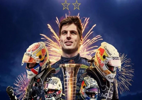Max Verstappen holding the 2022 Formula 1 championship trophy in a celebratory collage.